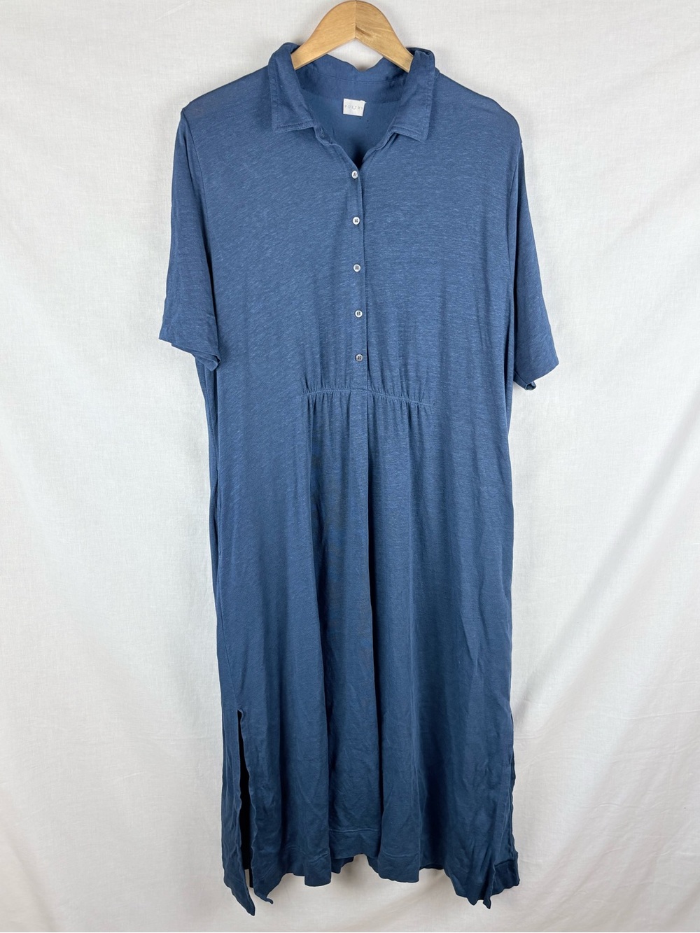Poetry Short-Sleeve Collared Button-Front Linen-Blend Midi Shirt Dress